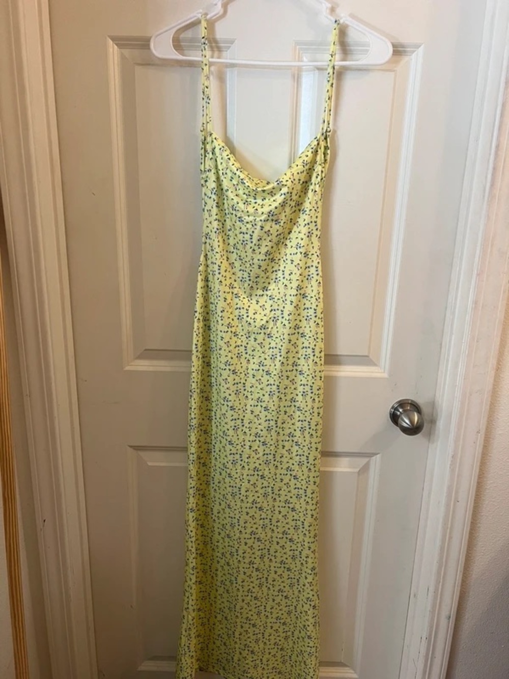 Yellow Floral Cowl-Neck Maxi Dress with Adjustable Straps